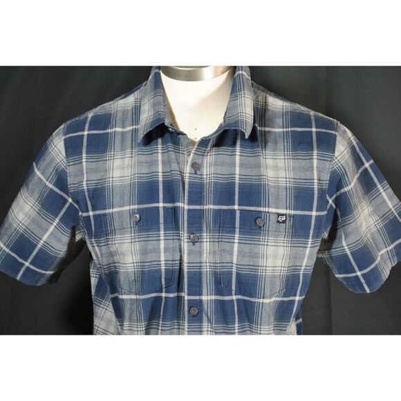 Fox Racing Blue Plaid Button Up Short Sleeve Shirt - L - Picture 2 of 3